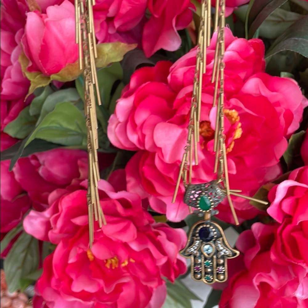 Gold and Green Hamsa Pendant Necklace